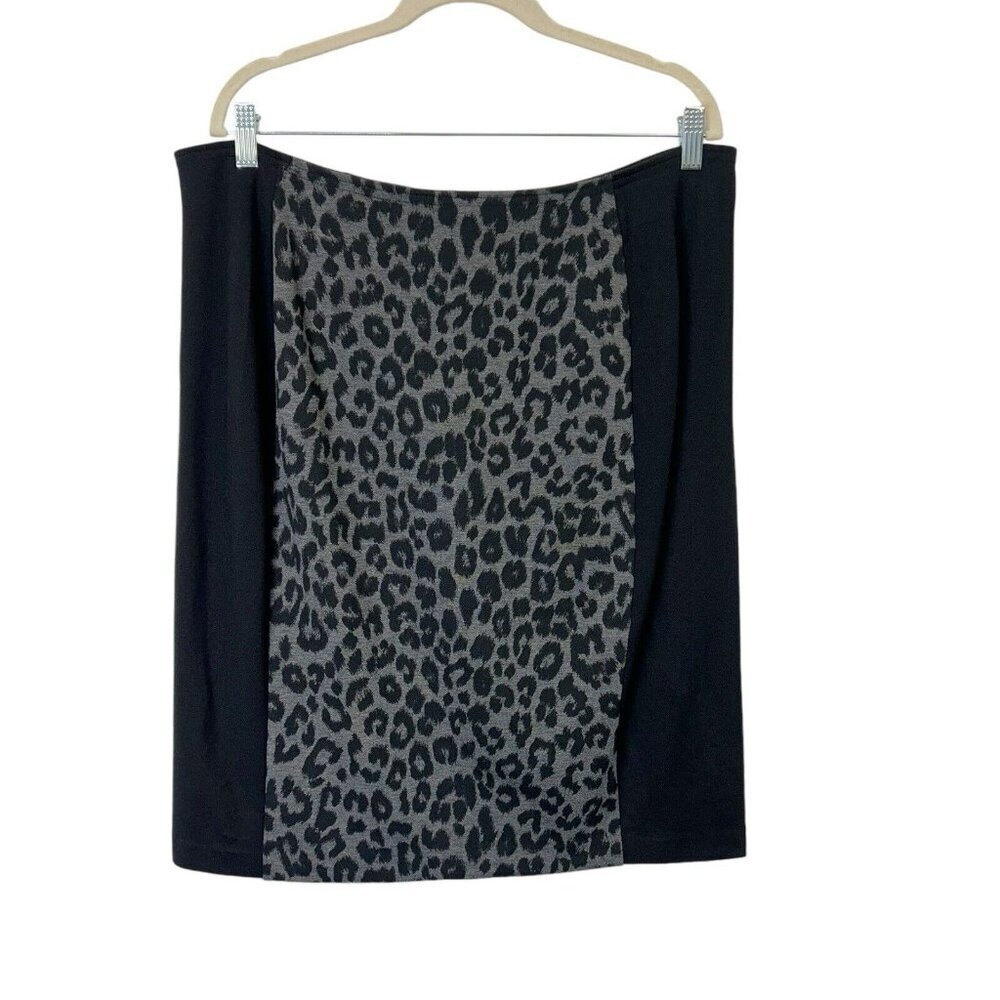 NEW Chicos Pencil‎ Skirt Womens Size 3 US XL 16 Black Animal Print